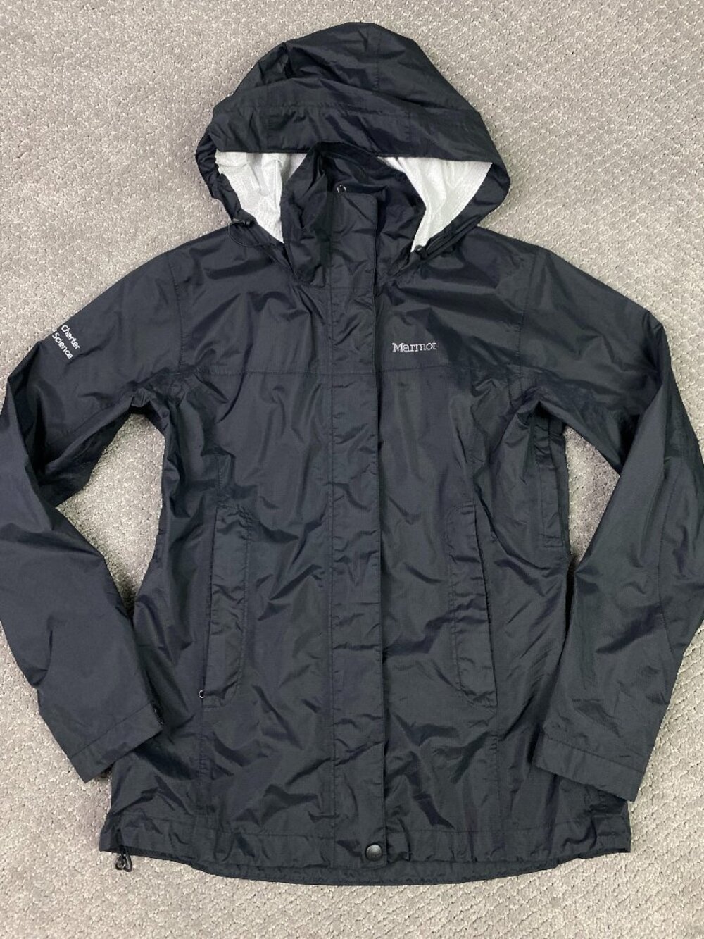 Marmot PreCip Eco Jacket Womens Small Black Waterproof Rain Hiking Outdoor